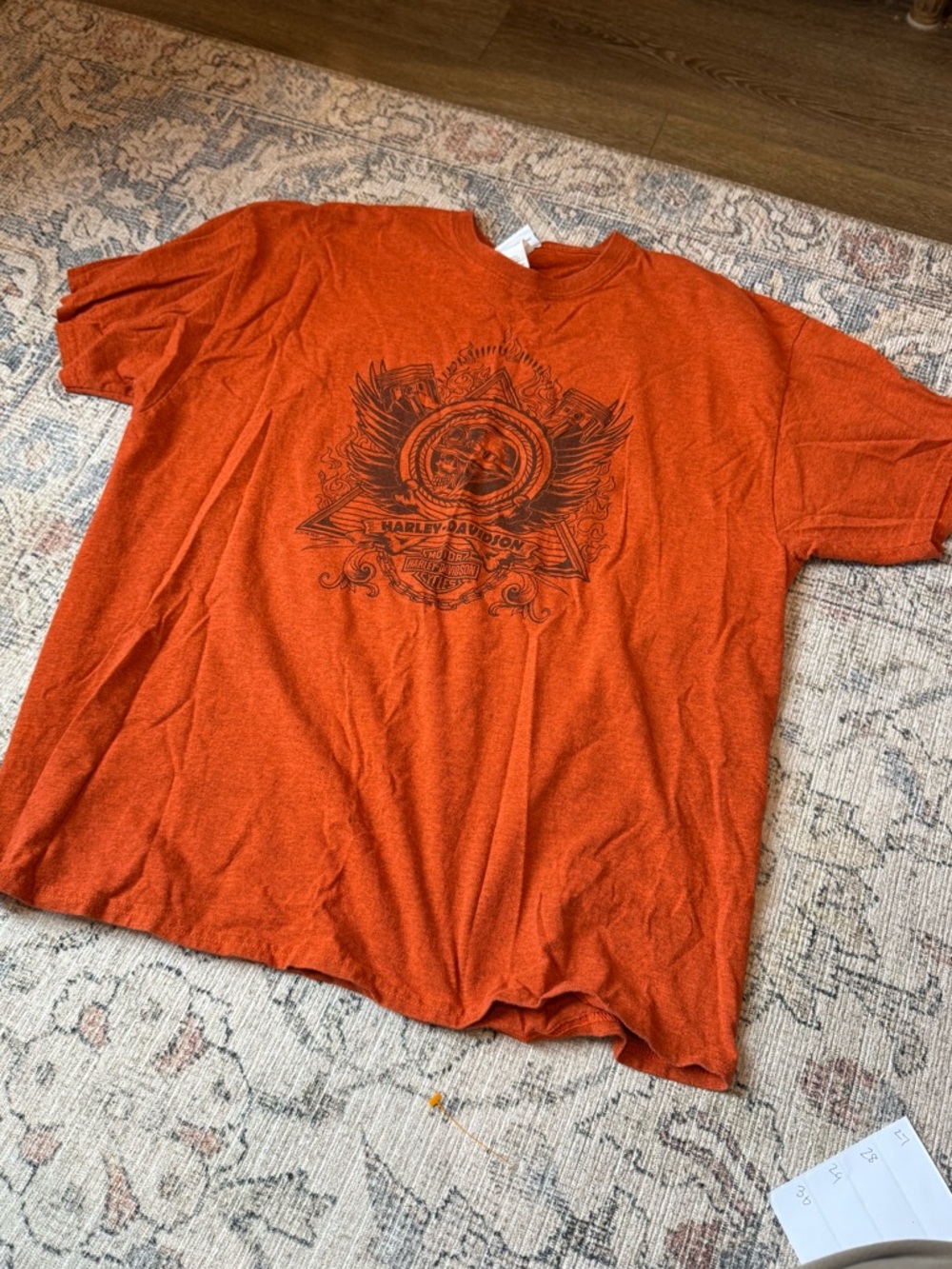 Harley-Davidson Orange Short Sleeve Tee with Black Center Emblem